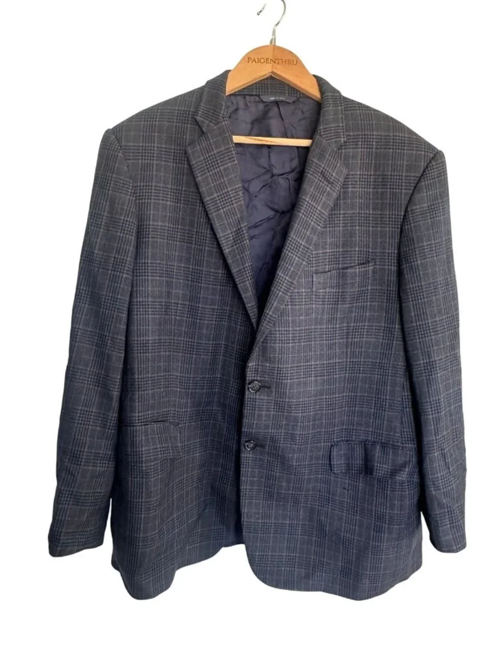 Brooks Brothers Madison Blazer Mens 46R Sport Coat REDA Plaid Check Gray Blue